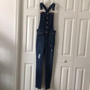 Dark jean overalls